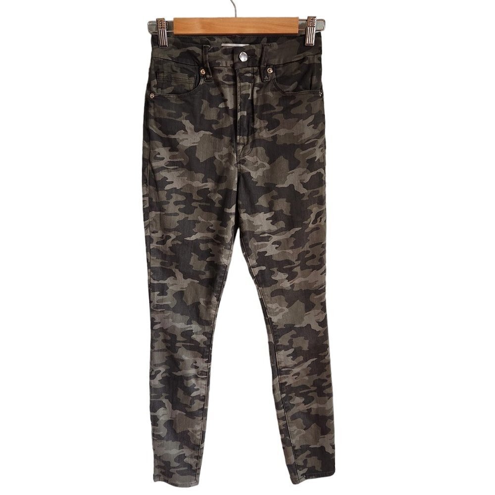 Good American Pants Green 4 27 Women's Good Waist Camo Skinny Jeans